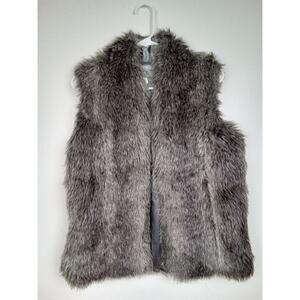 Garnet Hill Women's Faux Fur Teddy Shag Vest Jacket Size XS Gray Lined Punk Glam